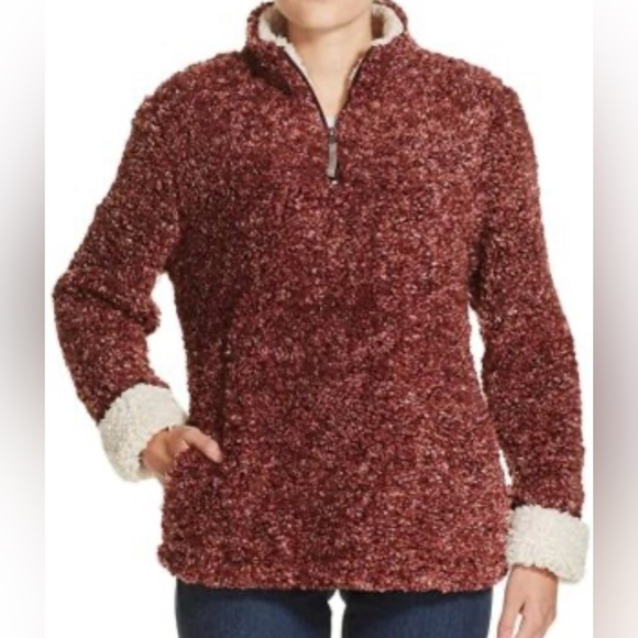 Cozy Sherpa Pullover in Burgundy - Picture 1 of 4